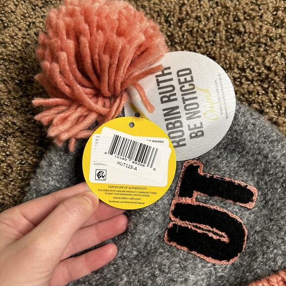 Robin Ruth Pom Pom Beanie - Utah - Winter Knit Cap Hat - Pink Salmon Gray NWT - Picture 6 of 9